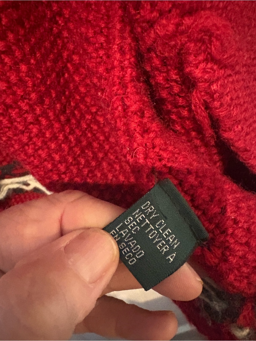 Lauren Ralph Lauren Red Fair Isle Zip-Up Hand Knit Cardigan - Picture 7 of 11
